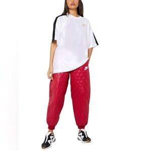 NWT Nike Pants Women's XS Red Cotton Sportswear Loose Fit Quilted Streetwear
